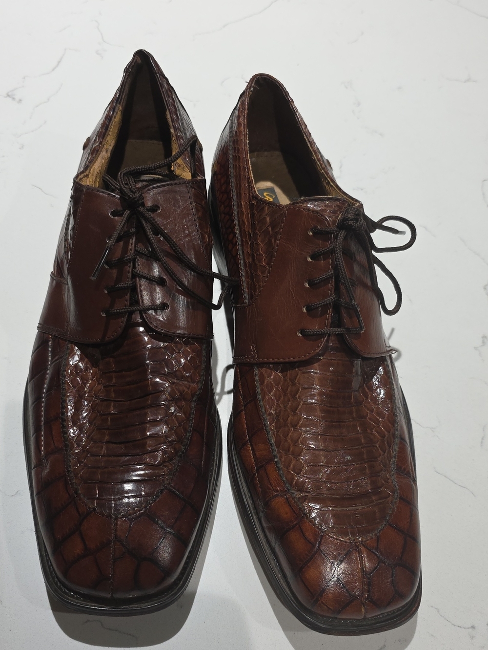 Stacy Adams Men's Brown Leather Snake Skin Dress Shoes - Classic Lace-Up Sz 13